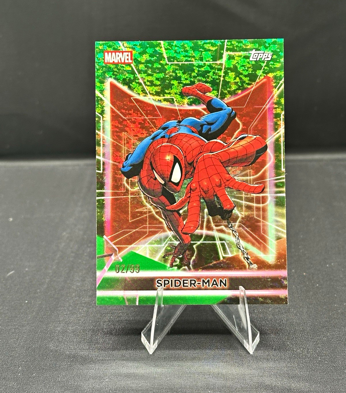 Topps Neon 2026 Marvel Spider-Man #4 Green Foil Parallel Serial Numbered 02/99