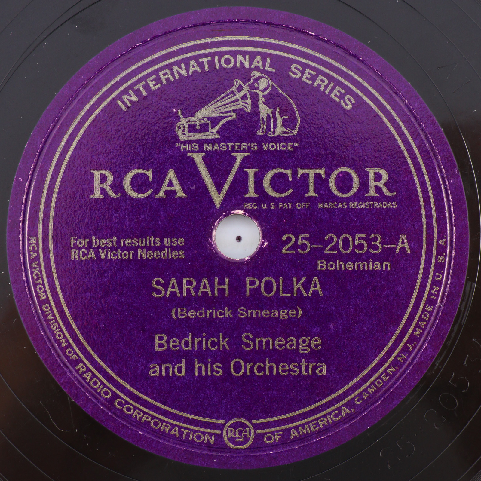 Bedrick Smeage - Sarah Polka / Red Apple Waltz - 1947 10" 78 rpm Record 25-2053