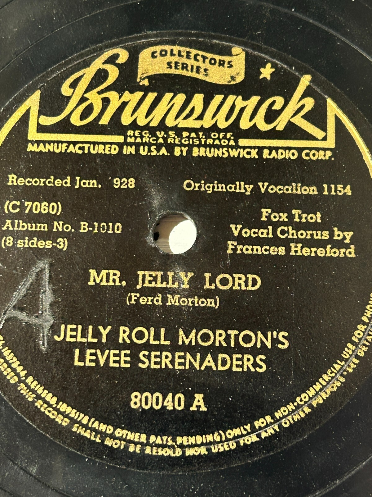 Brunswick Collector's - Jelly Roll Morton - Jelly Lord / Midnight Mama - 78RPM