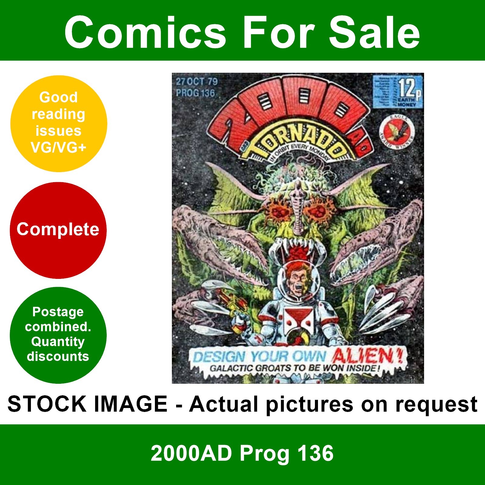 2000AD prog #136 comic - VG/VG+ - Captain Klep pin-up - Oct 1979