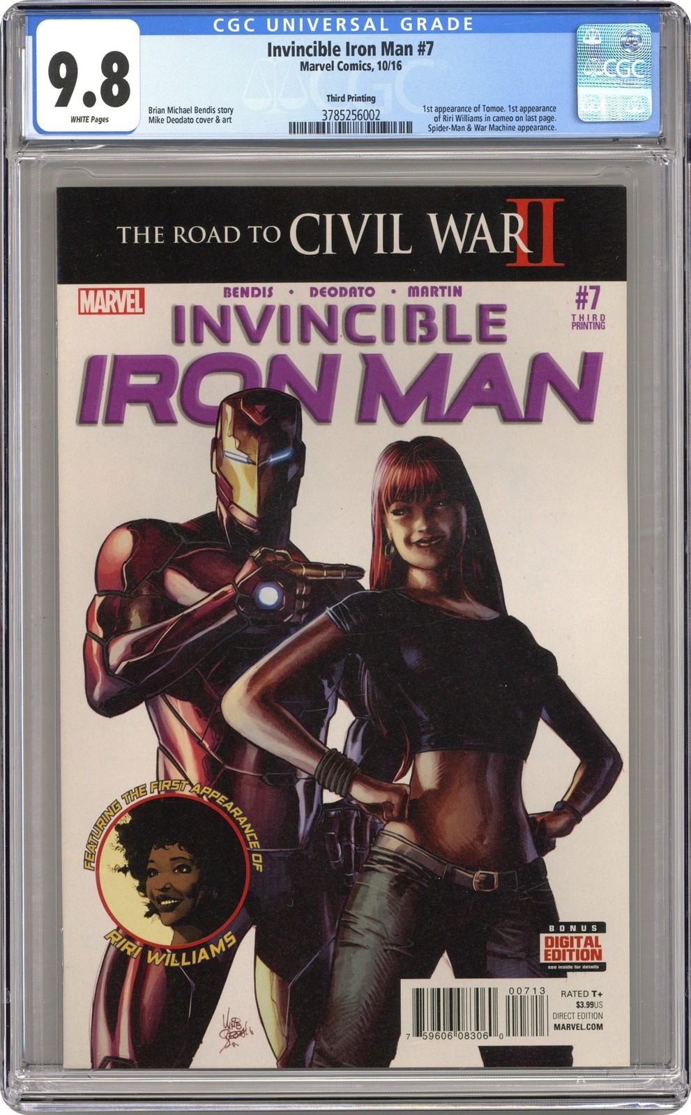 Invincible Iron Man #7D Deodato Variant 3rd Printing CGC 9.8 2016 3785256002