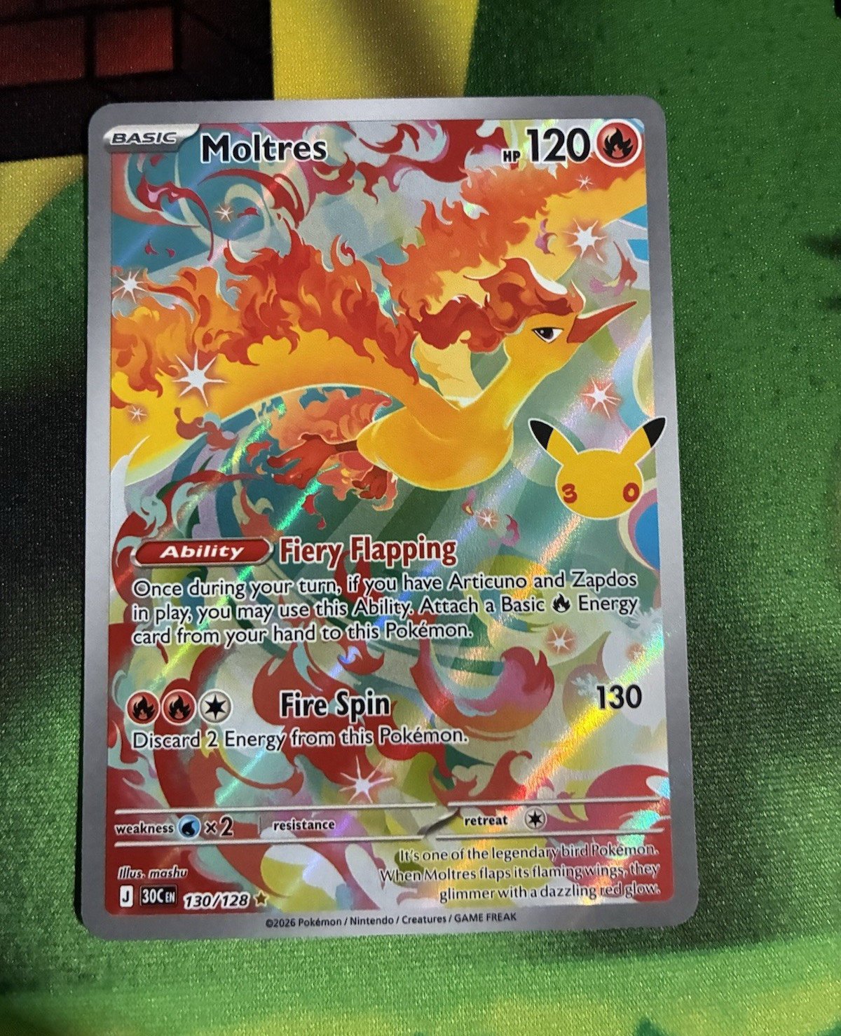 MOLTRES 130/128 ILLUSTRAZIONE RARA ME: 30° CELEBRAZIONE POKEMON HOLO NEAR MINT