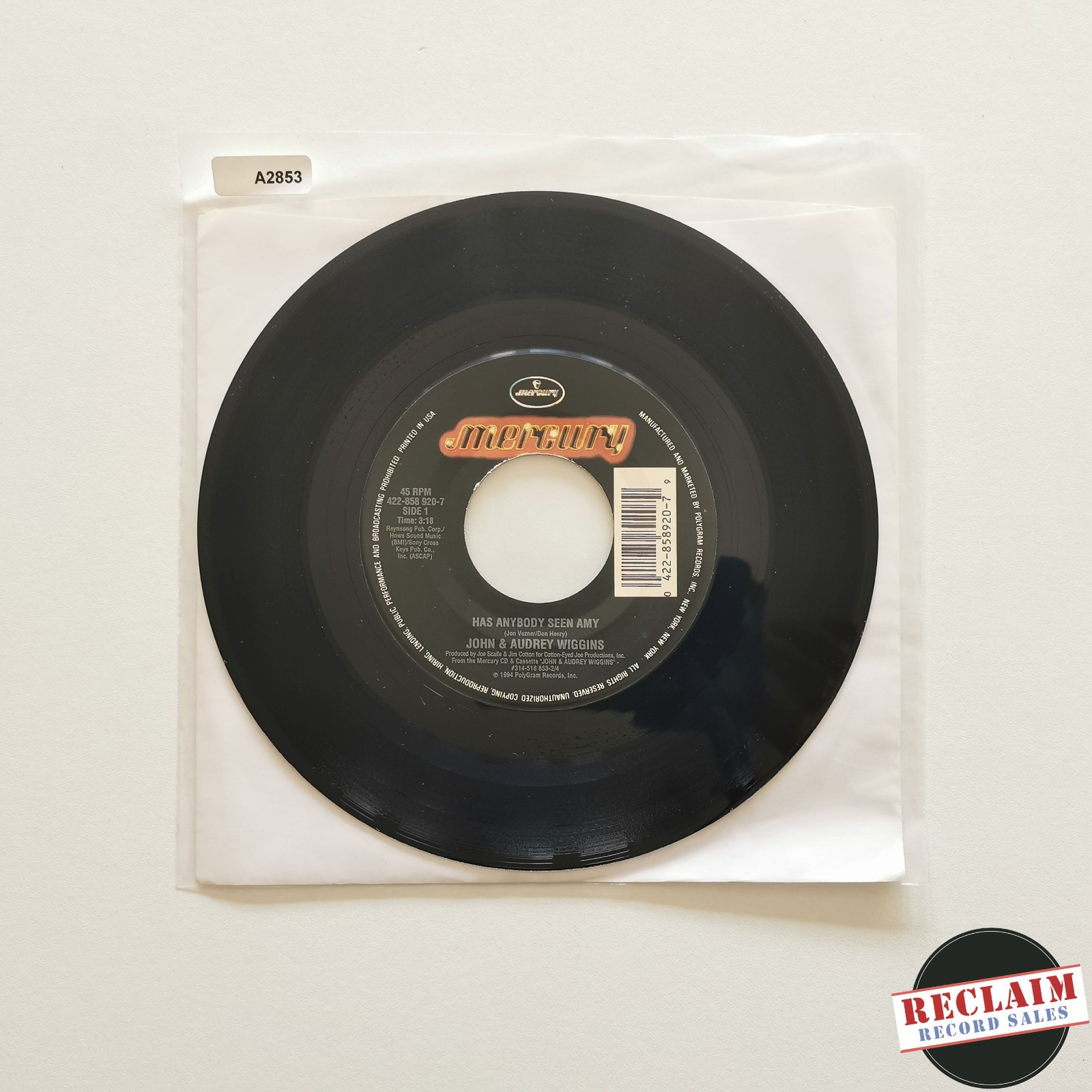 john and audrey wiggins - has anybody seen amy 7" vinyl record VG