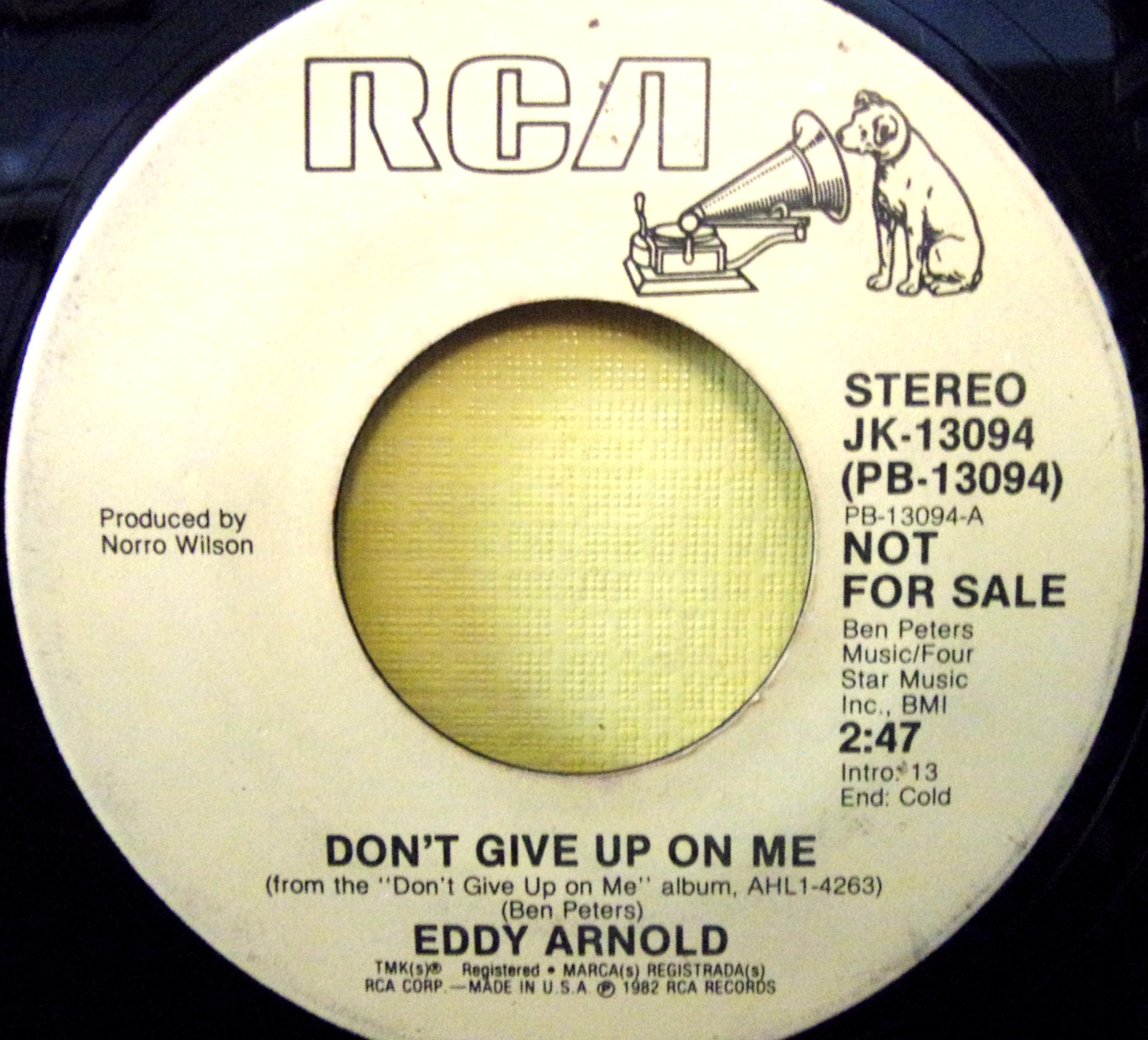 Eddy Arnold-Don't Give Up On Me-1982-7" 45 rpm-NM/VG+   *Promo