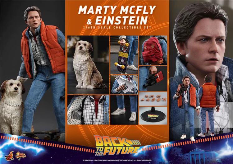 Nuovo Hot Toys MMS573 Ritorno al Futuro Marty McFly & Einstein Figura in magazzino