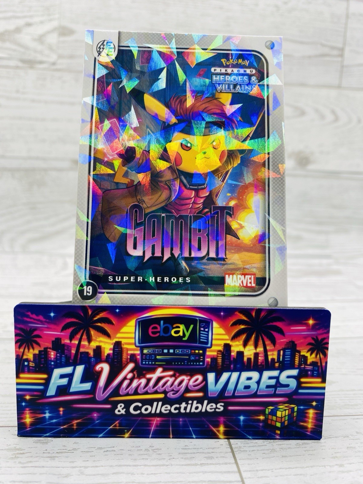 Pikachu as Cosplay Gambit Heroes & Villains Fan Art Cracked Ice Holo Card