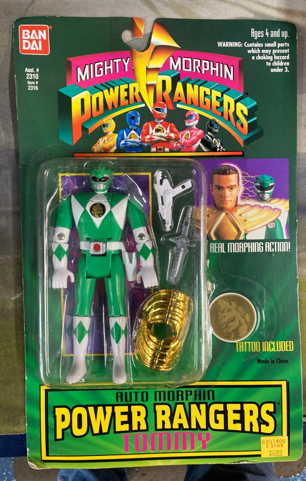 Vintage 1994 Bandai Auto Mighty Morphin Power Rangers Green Ranger Tommy
