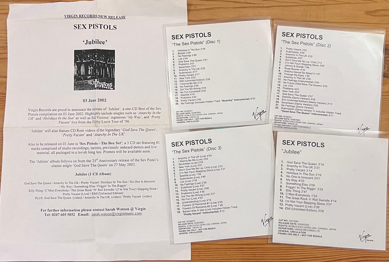 Sex Pistols RARE 2002 UK Virgin Promo CD Set - Jubilee & Box Set Media Press Kit