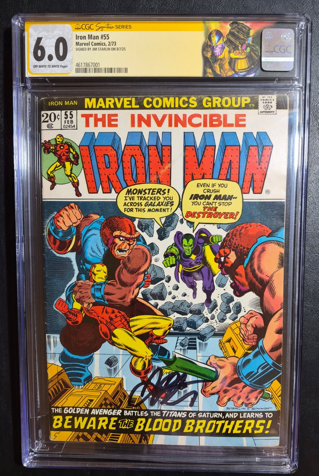 IRON MAN #55 - CGC 6.0-SS JIM STARLIN-1973-1° APP. THANOS-OW TO WHITE PAGINE