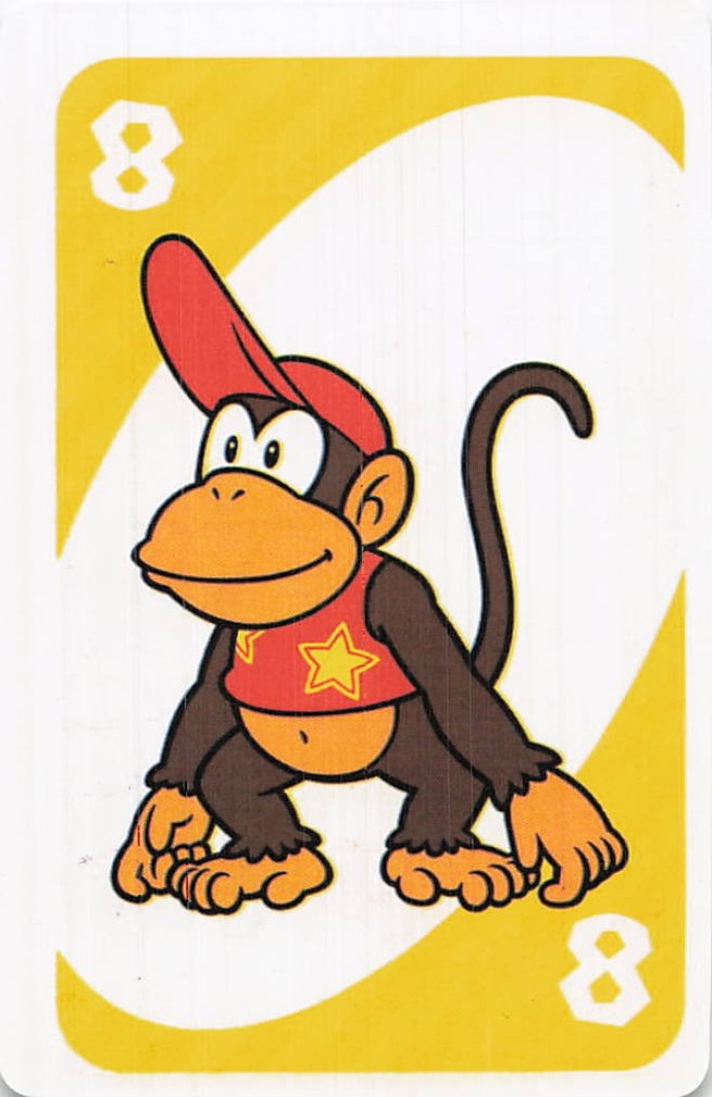 Diddy Kong UNO Card Super Mario Nintendo gioco numero 8 vintage da collezione