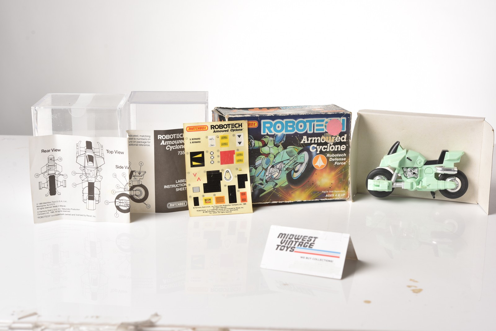 Matchbox Robotech ciclone corazzato con scatola istruzioni foglio adesivo non applicato
