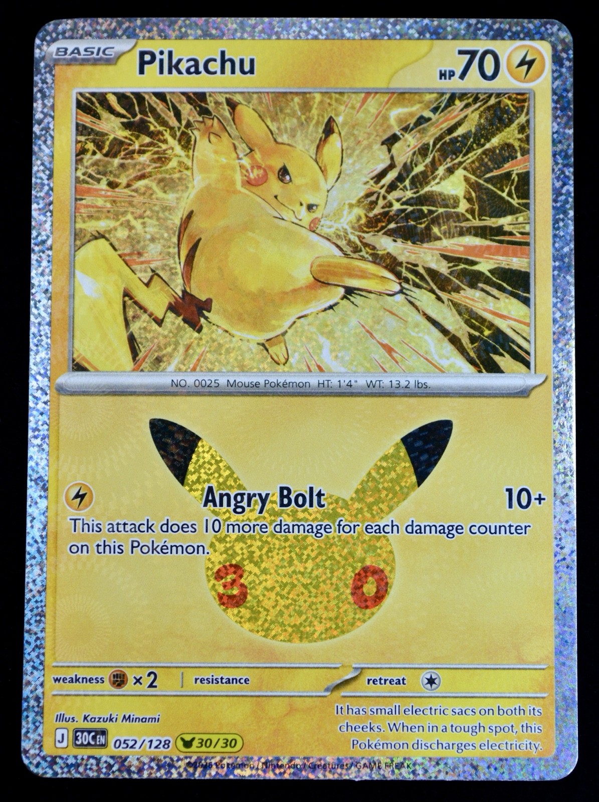 Pikachu 052/128 30th Pokemon Celebration Pikachu Rare Holo- NM