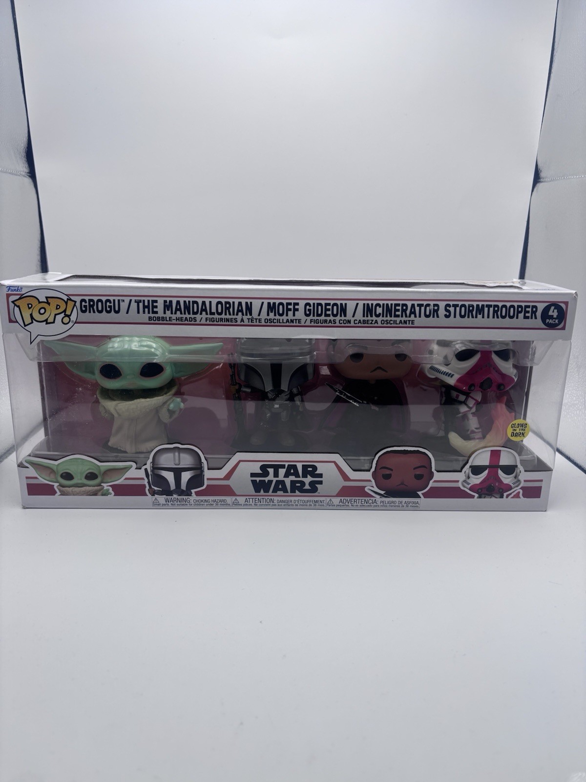 Funko Pop! Star Wars Confezione da 4 Grogu Mandalorian Gideon Stormtrooper Glow in Dark