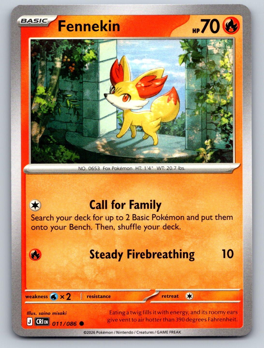 Pokemon Fennekin 011/086 Common Chaos Rising quasi nuovo