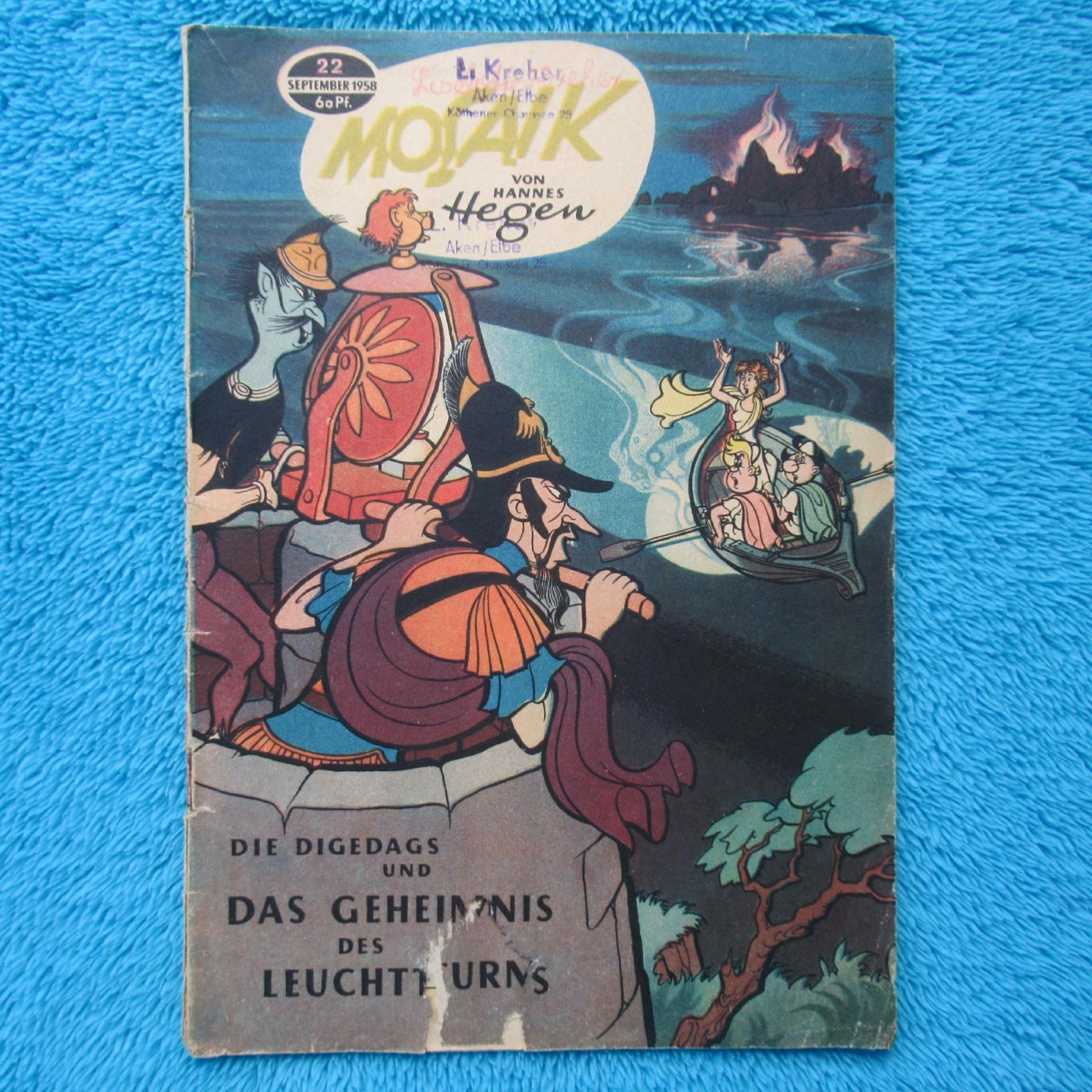 MOSAICO Digedags n.22 "Il segreto del faro" 1958 Hegen timbro incollato