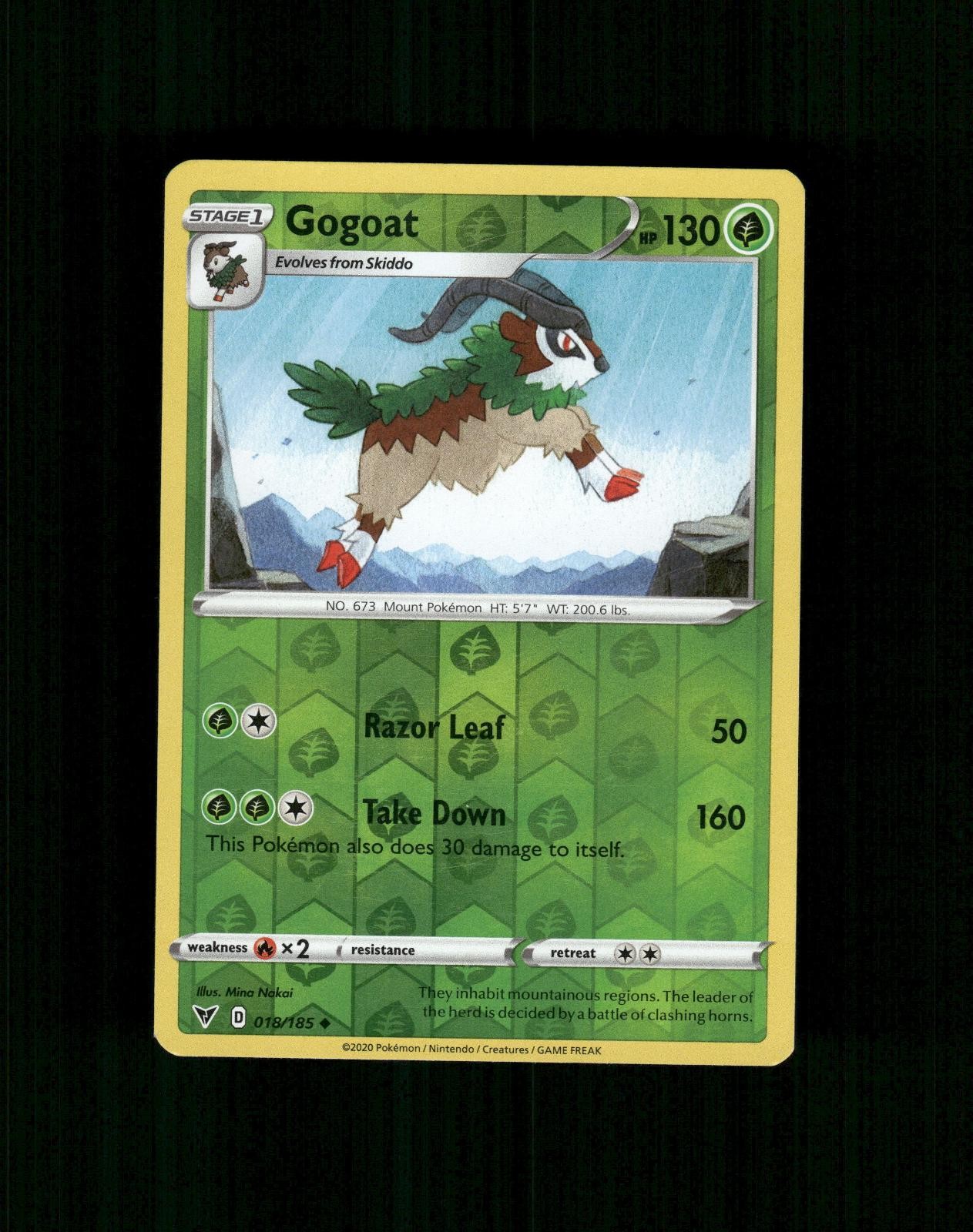 Gogoat 018/185 Pokemon Non Comune Vivid Voltage Reverse Holo Near Mint
