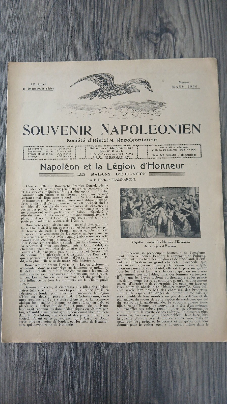 souvenir NAPOLEONIEN n° 22 de 03/1950  Napoléon et la légion d'Honneur
