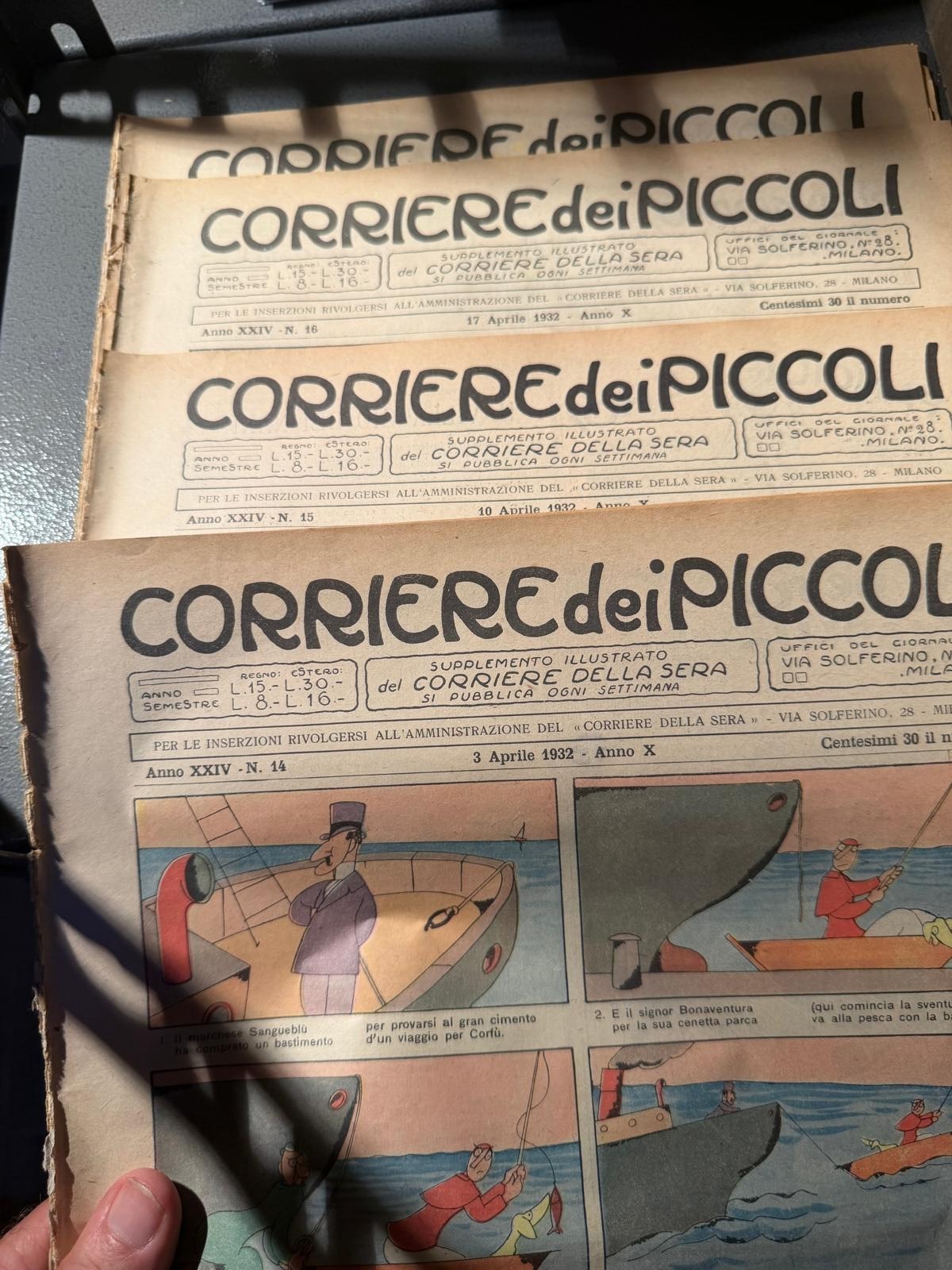 Lotto 3 Copie Corriere dei Piccoli Anno 1932 Numeri 14-15-16 Supplemento Storico