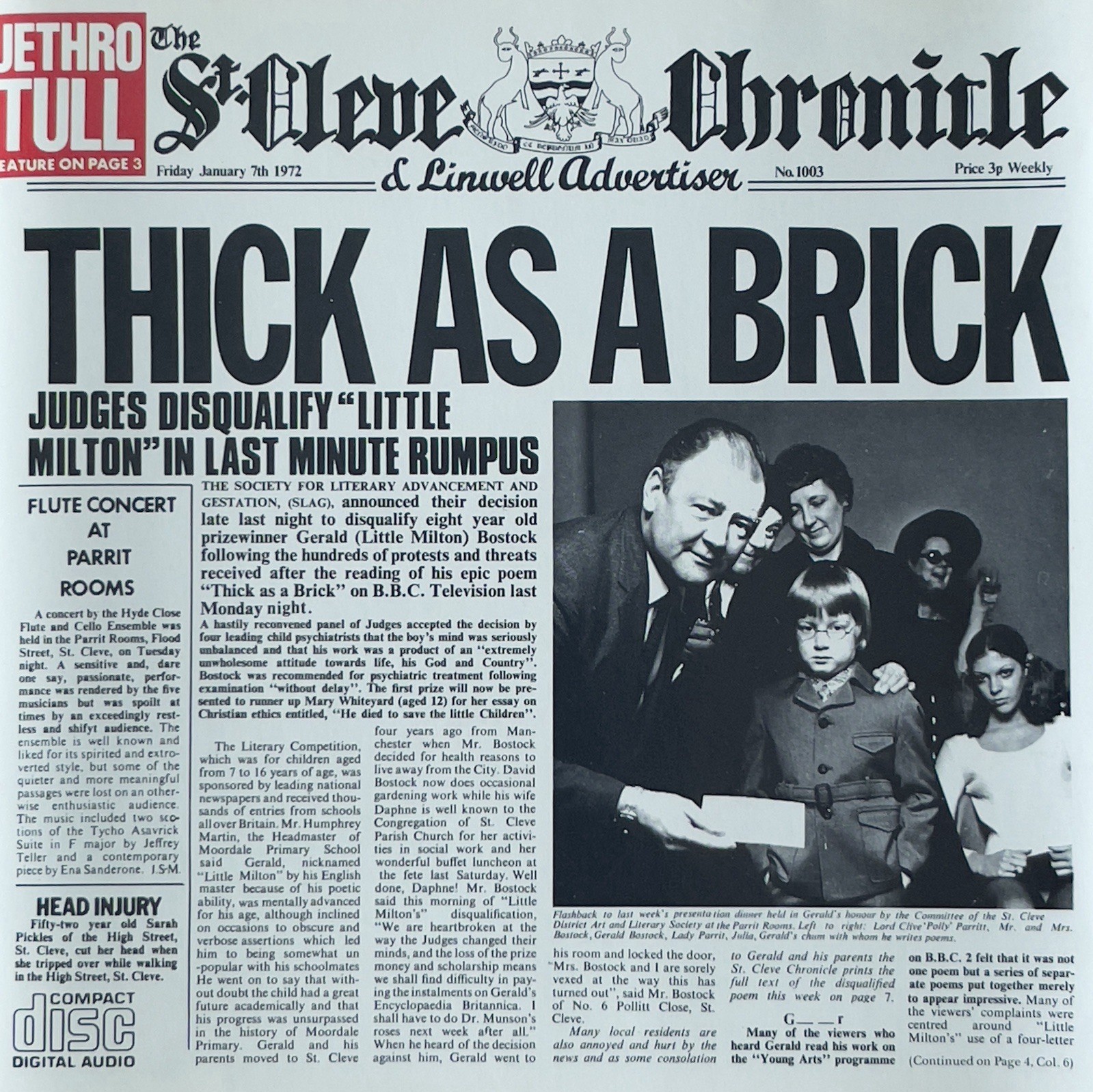 Jethro Tull THICK AS A BRICK Chrysalis CD 1985 No UPC BMG Direct Marketing 1985