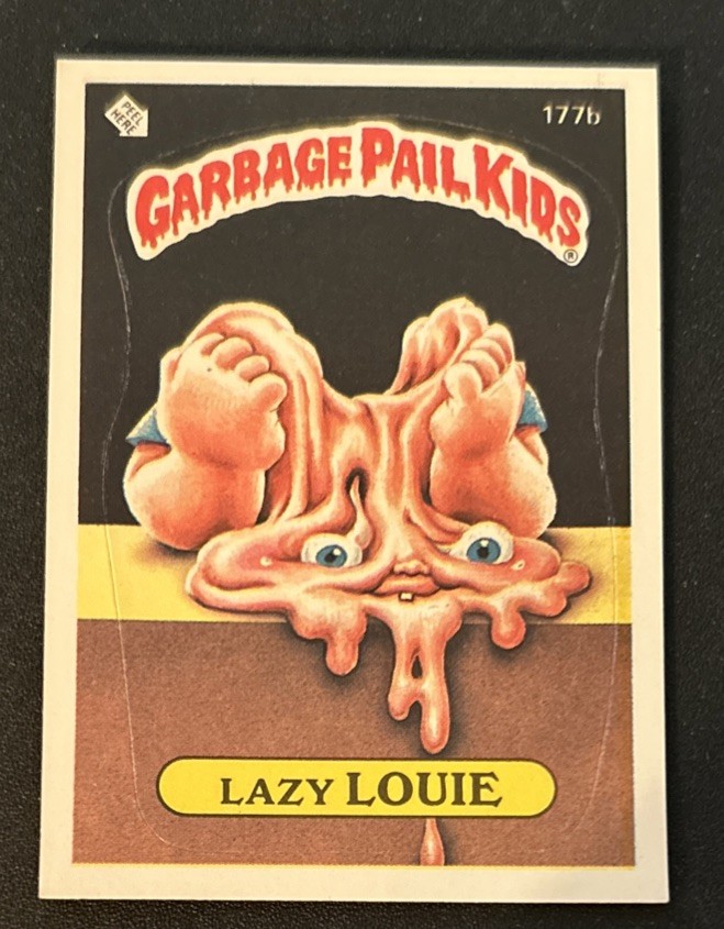 Carta adesiva 1986 Topps Garbage Pail Kids GPK serie 5 Lazy Louie #177b VG O/C