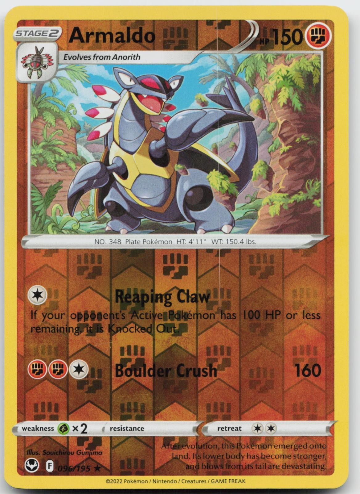 Armaldo 096/195 Raro Pokemon Tempesta Argento Reverse Holo quasi nuovo