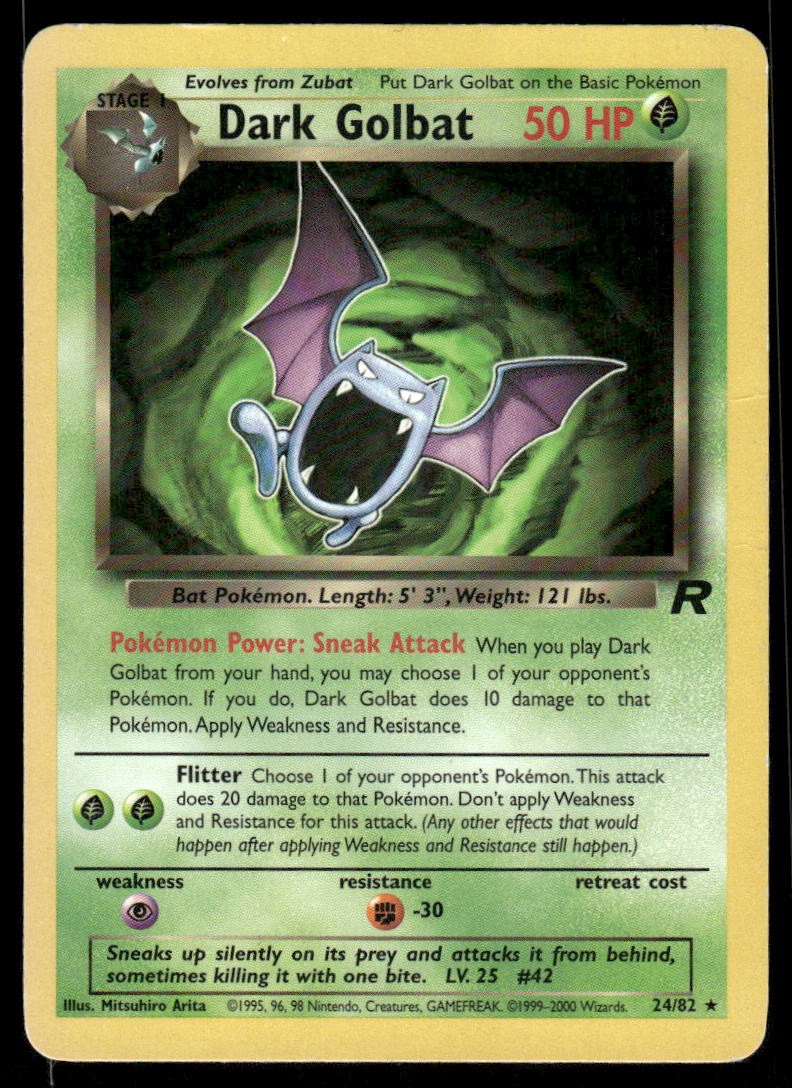 Pokemon Cards Dark Golbat 24/82 Unlimited Team Rocket Rare MP