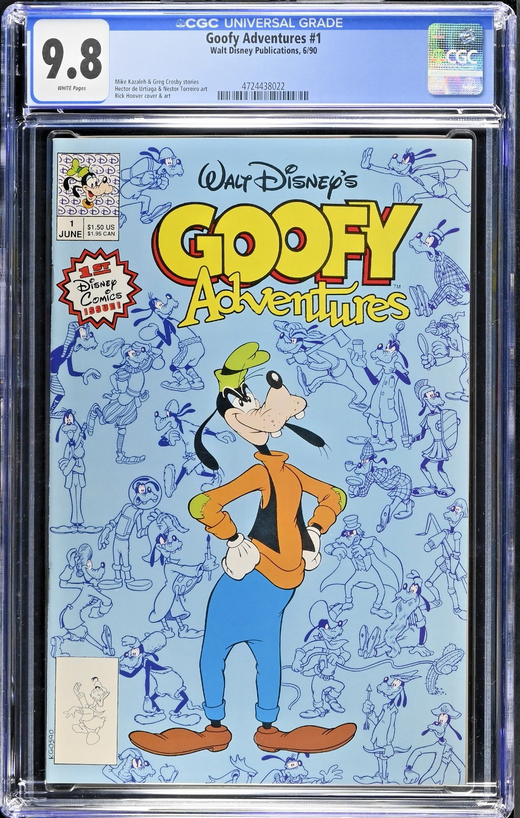 🔥 GOOFY ADVENTURE #1 (Walt Disney Publications 1990) CGC 9,8 NM/MT PAGINE BIANCHE