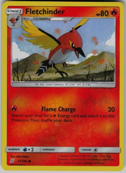 Fletchinder Reverse Holo 31/236 Unified Minds Reverse Holo quasi nuovo Pokemon TCG