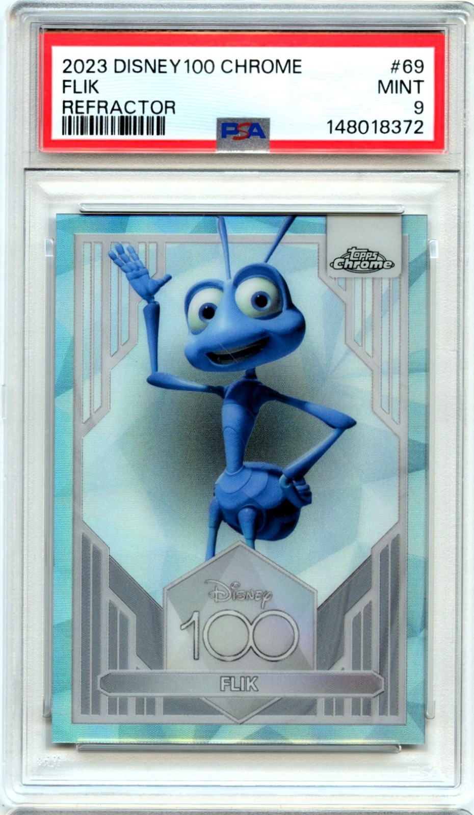FLIK 2023 TOPPS CHROME DISNEY 100 PRIMO ANNO RIFRATTORE #69 PSA 9 MINT BUGS LIFE