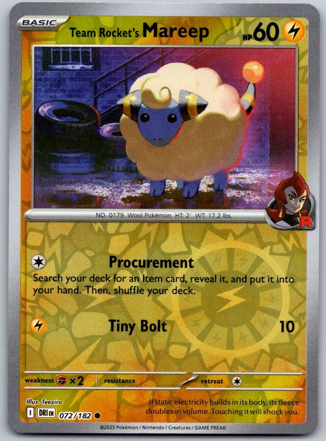 Team Rocket's Mareep 072/182 Rivali Destinati Comuni Pokemon Reverse Holo quasi nuovo