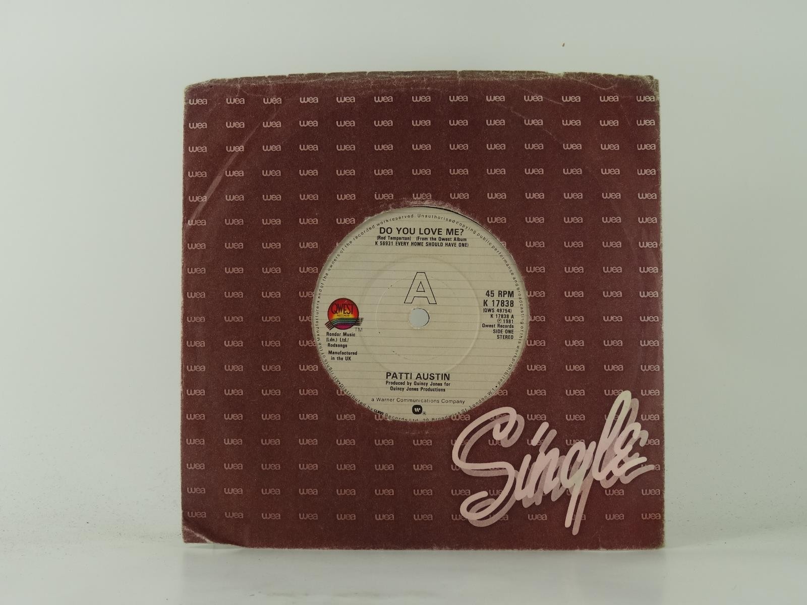 PATTI AUSTIN DO YOU LOVE ME? (33) 2 Track 7" Single plus Company Sleeve WEA RECO