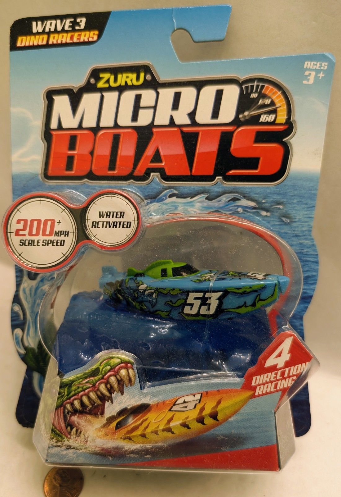 Zuru Micro Boats Wave 3.DINO Racers#53 edizione verde e blu.Dinosauro.acqua attiva