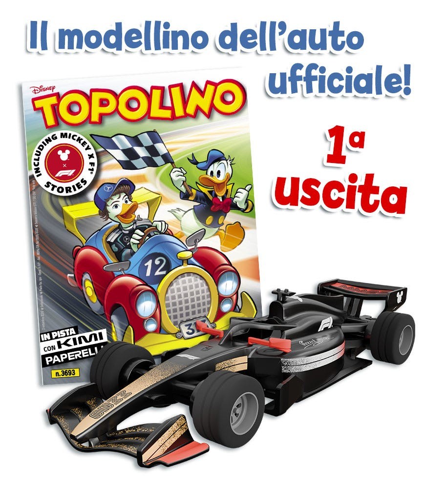 TOPOLINO DISNEY N °3693 + modellino F1 Limited Edition in pista Kimi Paperelli