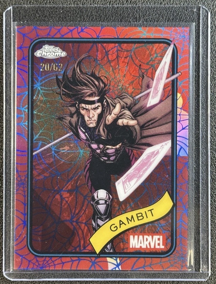GAMBIT 2025 TOPPS CHROME MARVEL #105 RIFRATTORE RAGNATELA BLU E ROSSO 20/62