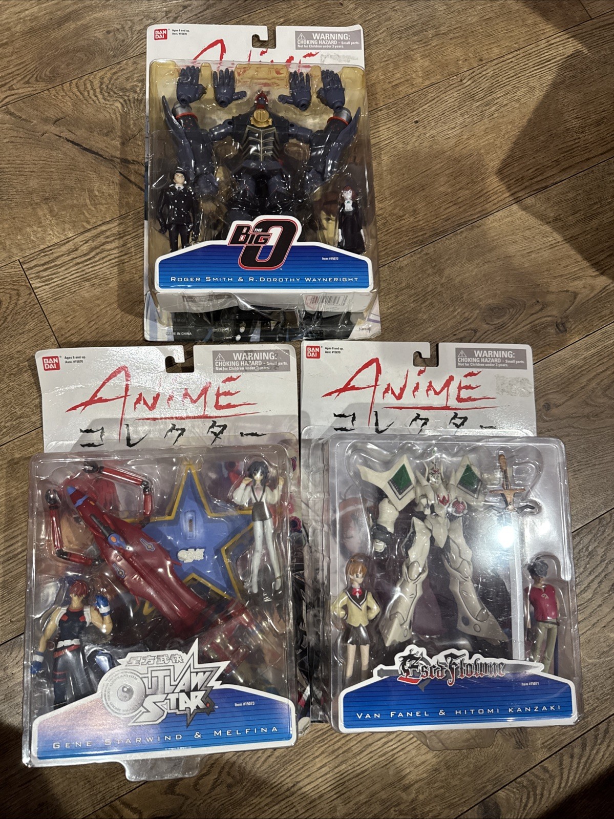 Bandai ANIME HEROES. Escaflowne, The Big O, Outlaw Star set di 3 nuovi. Scatola cattiva.