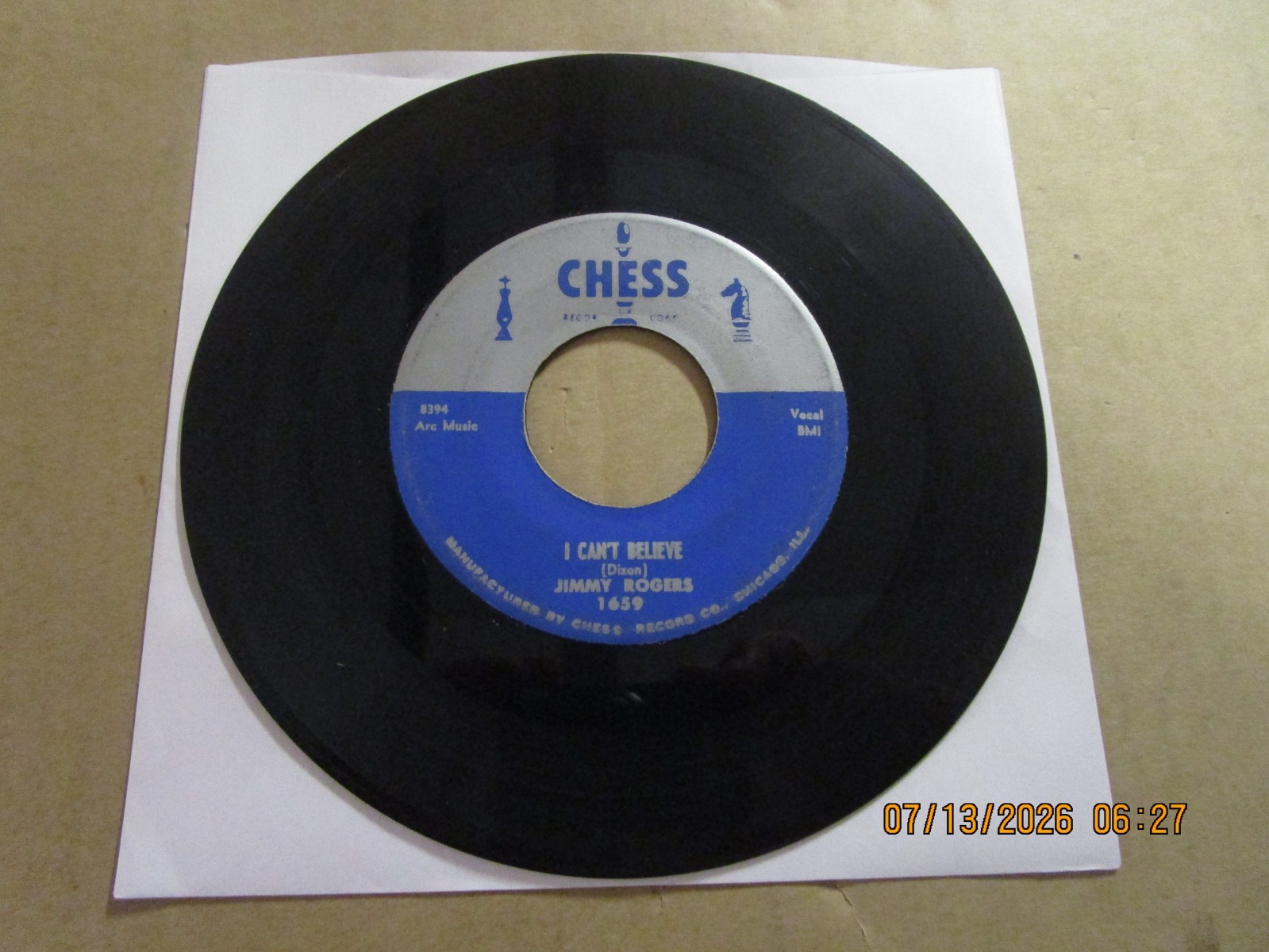 JIMMIE ROGERS One Kiss / I Can't Believe 7" 45 Used! 1957 Chess Blues