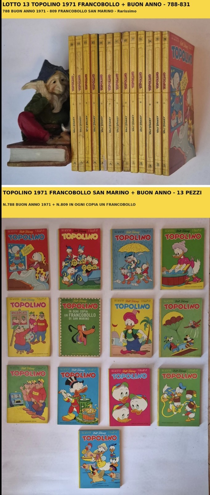 Lotto 13 TOPOLINO 1971 - 788 Buon Anno 809 Francobollo SAN MARINO RARO