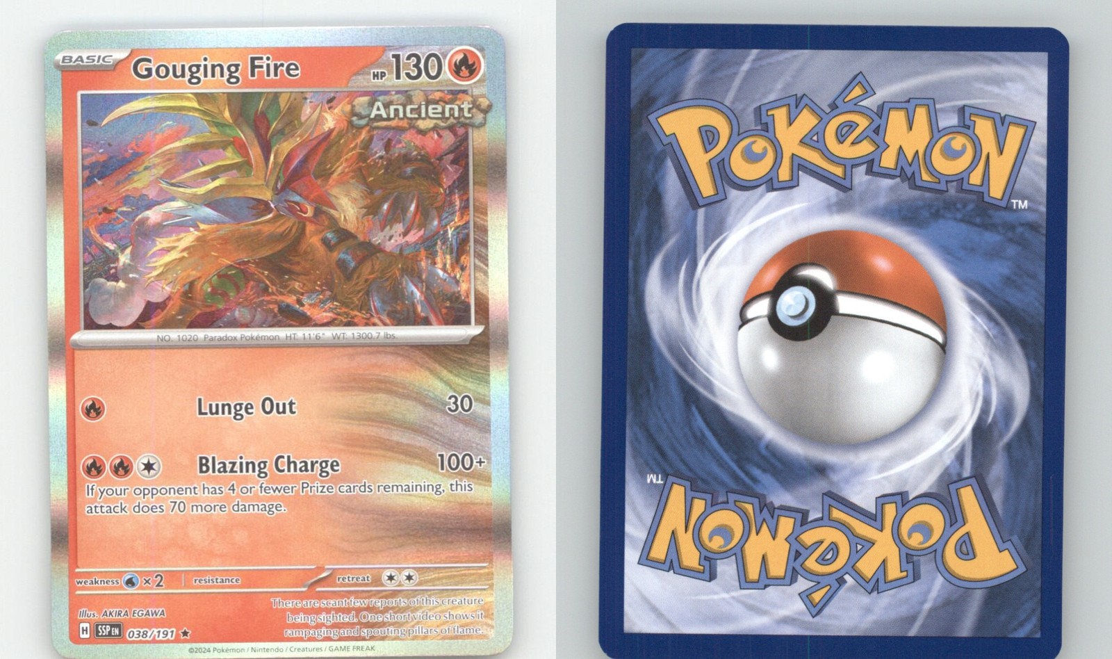 Gouging Fire 038/191 Raro Scintille Surging Pokemon Holo quasi nuovo