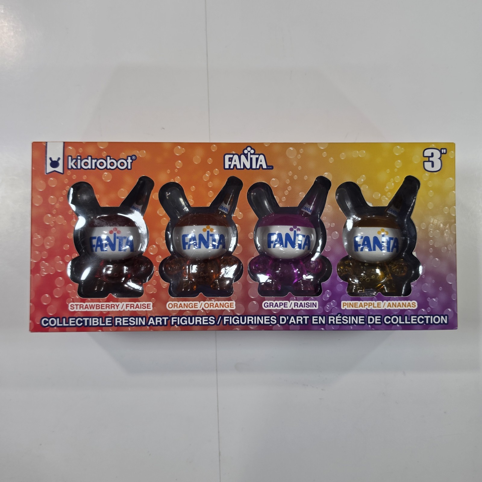 Kidrobot x Fanta 3" Dunny Resin Art Figure Confezione da 4 pezzi NUOVO