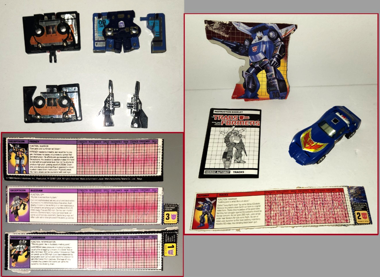 Transformers Vintage G1 Tracks/Frenzy/Buzzsaw/Laserbeak danneggiato per ricambi/riparazione