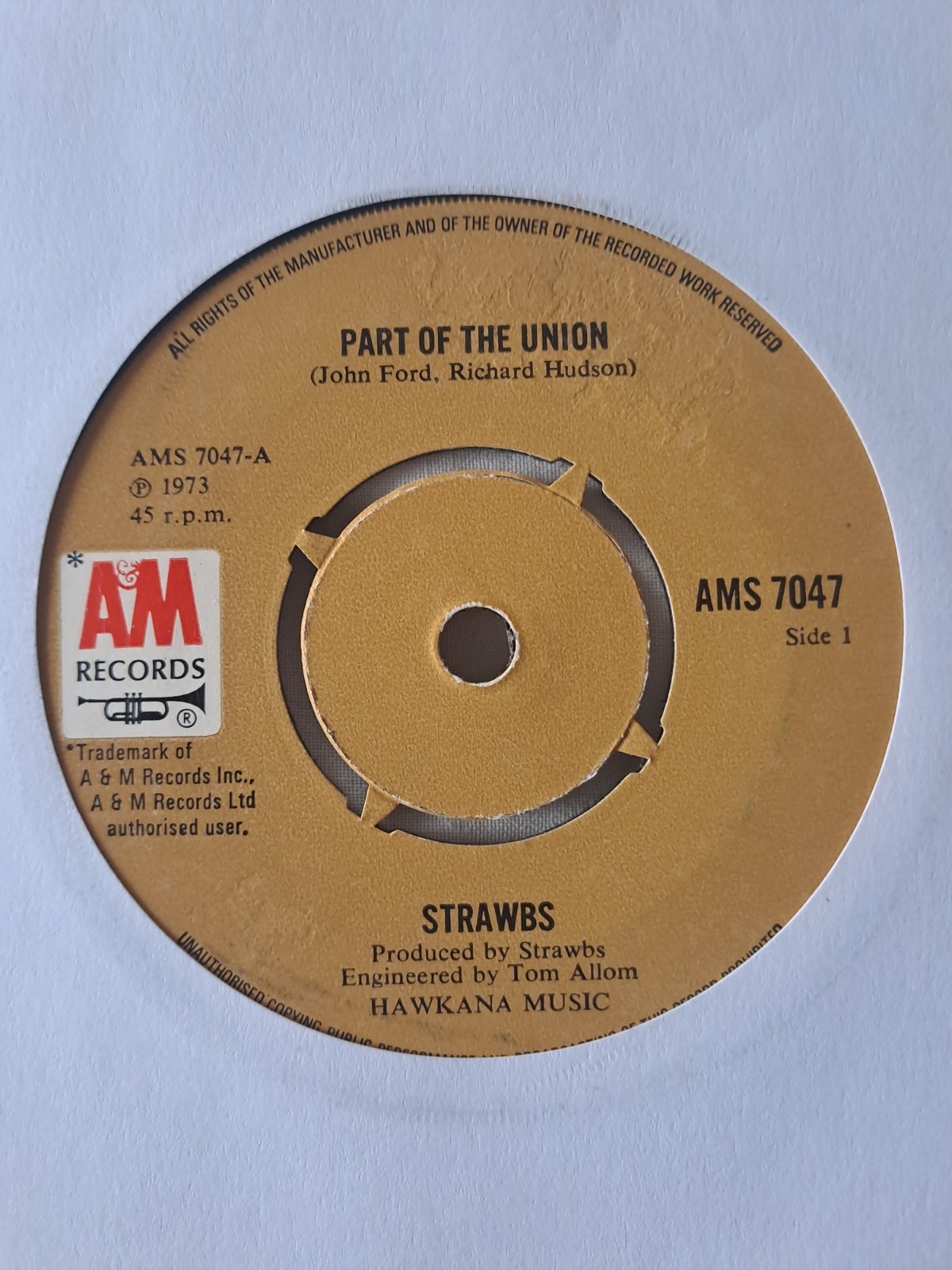 STRAWBS - Part of the Union 7" Vinyl single VG 1973