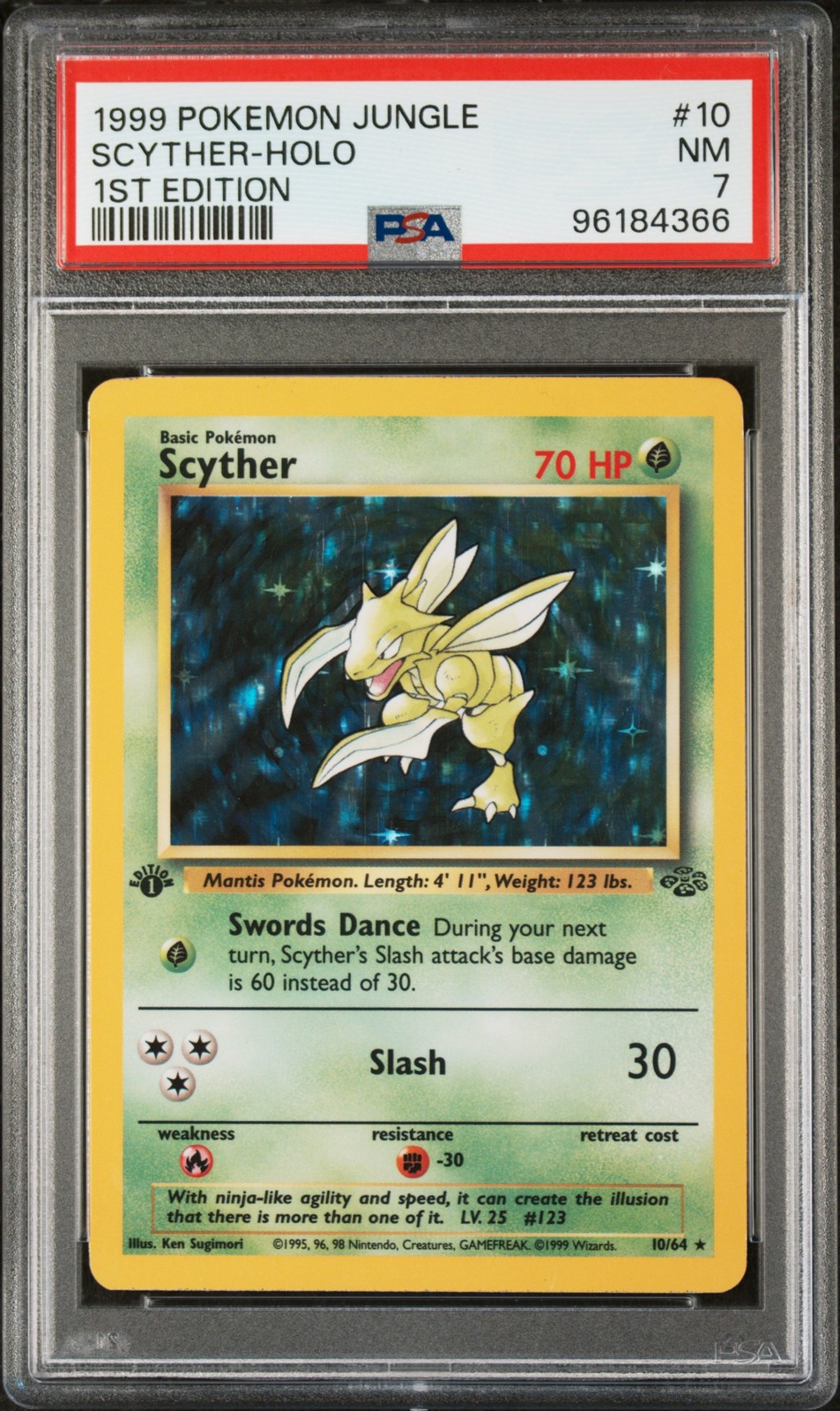 1999 POKEMON JUNGLE 1° EDIZIONE #10 SCYTHER-HOLO PSA 7