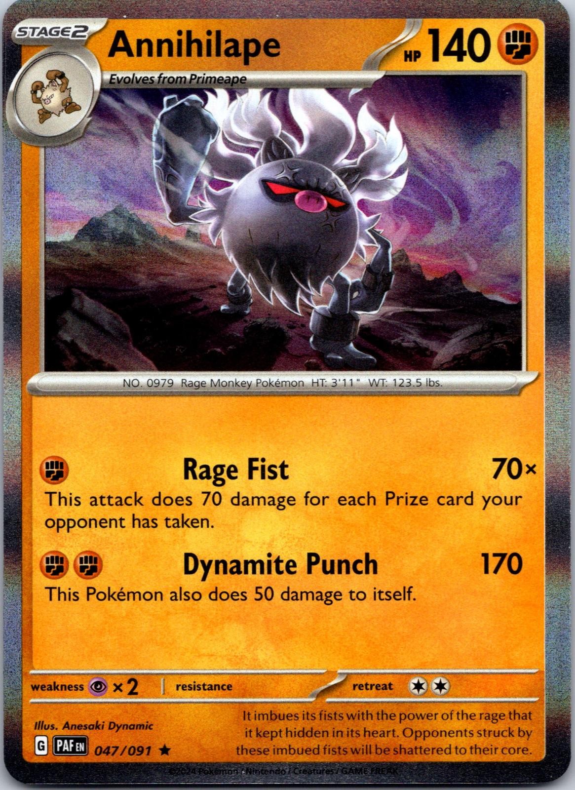 Annihilape 047/091 Rare Paldean Fates Pokemon Holo Near Mint