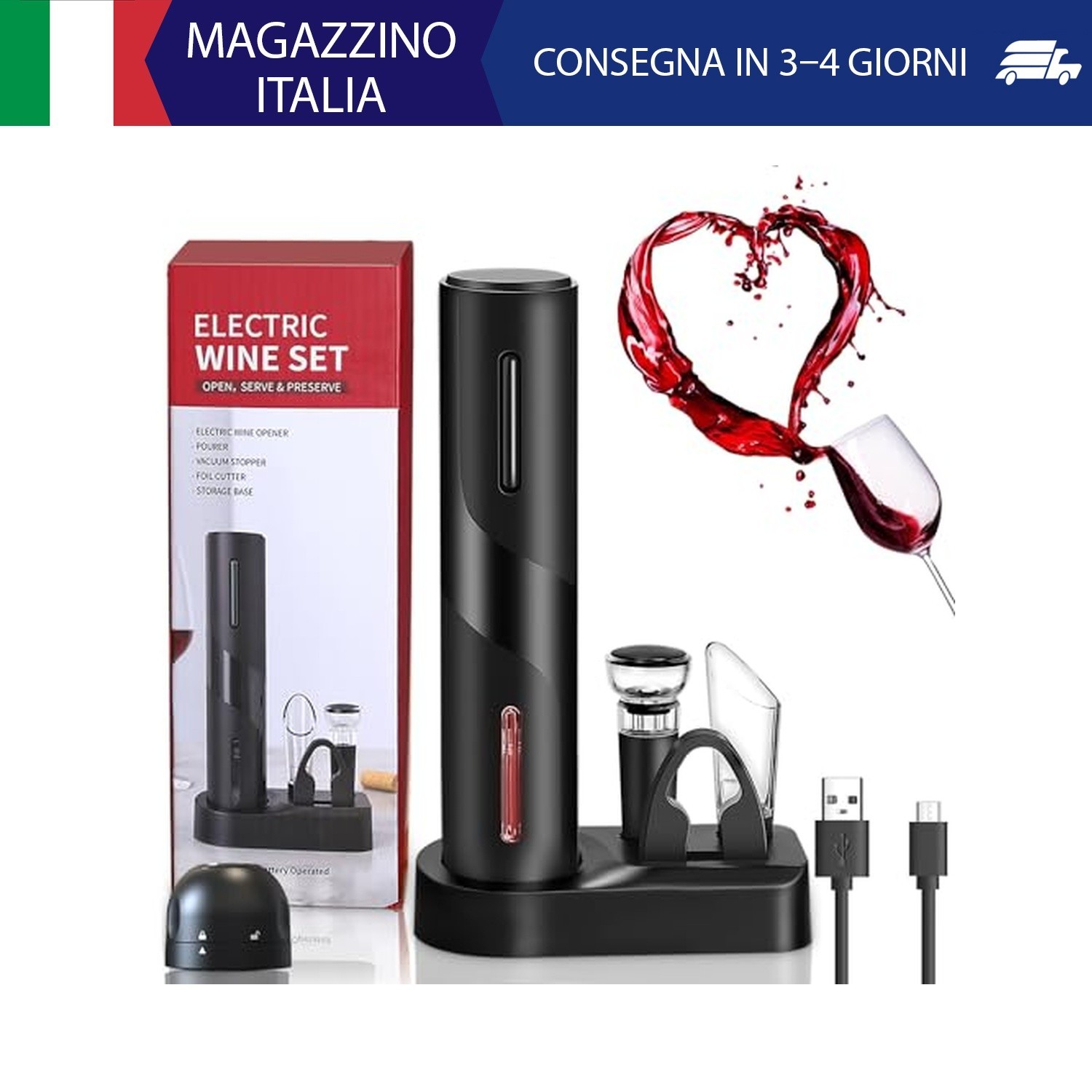 ZOYIDOUX Apribottiglie elettrico ricaricabile 7 in 1 set regalo, Cavatappi per v