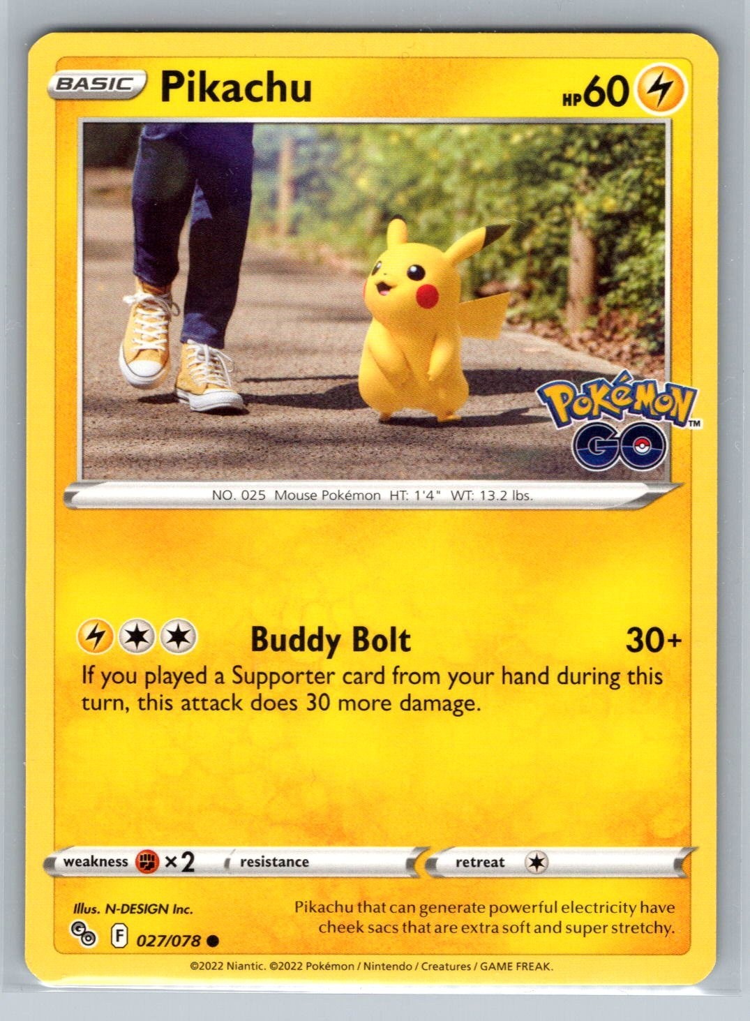 Pokemon TCG 2022 Pokemon GO 027/078 Pikachu quasi nuovo-MT