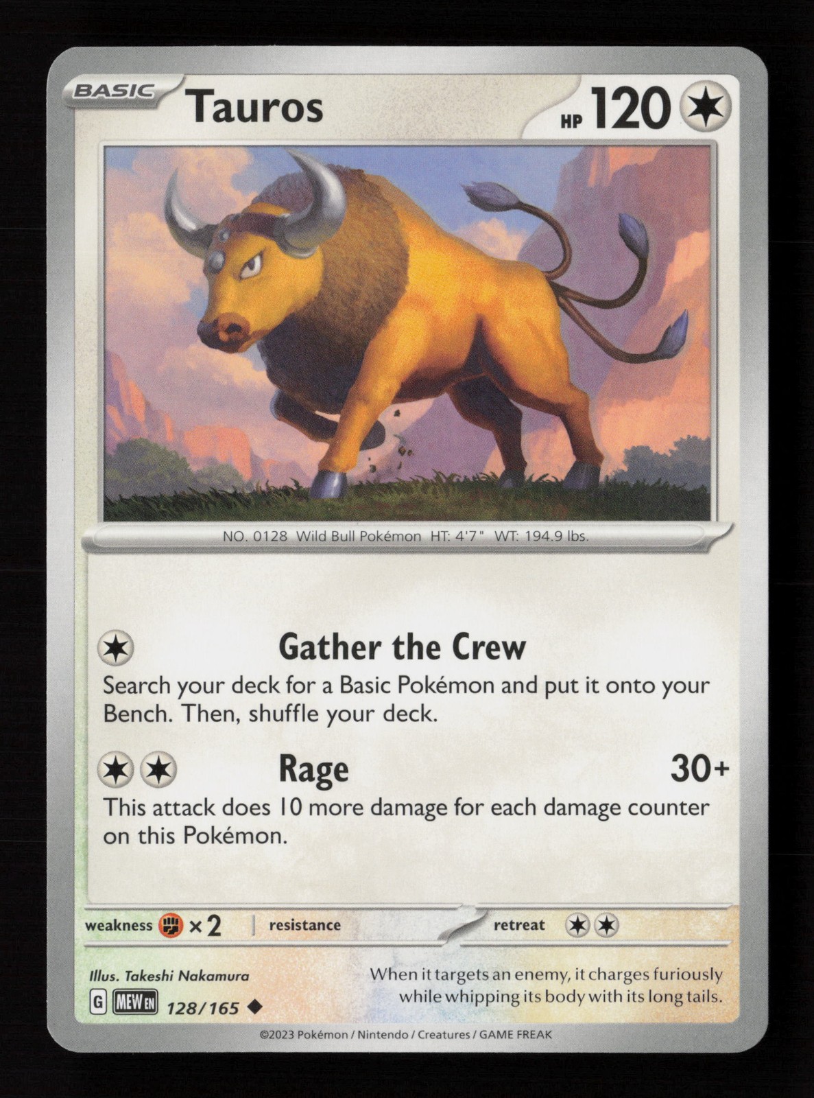 Carta Pokemon Tauros 128/165 Scarlatto e Viola 151