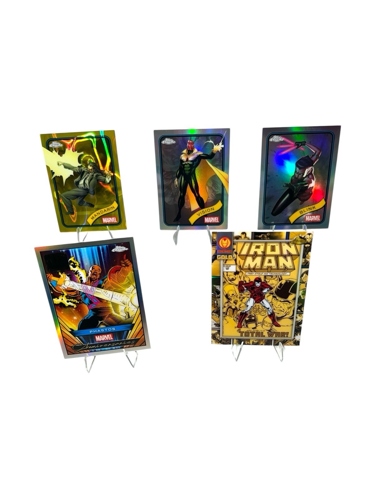 Lotto di 5 carte 2025 Topps Chrome Marvel variante parallela Iron Mandarino altro