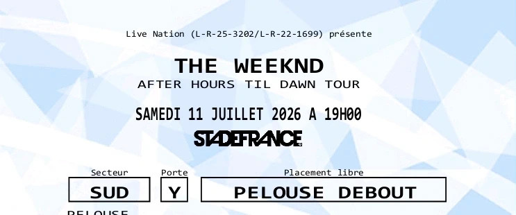 2 places pelouse The Weeknd - 11 juillet 2026