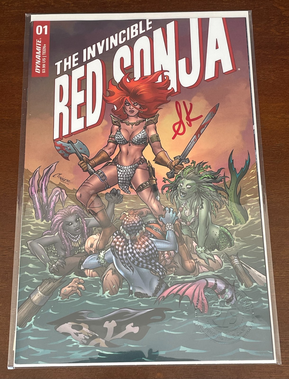 INVINCIBLE RED SONJA #1 Amanda Connor copia file quasi nuovo firmato Shannon Kingston certificato di autenticità