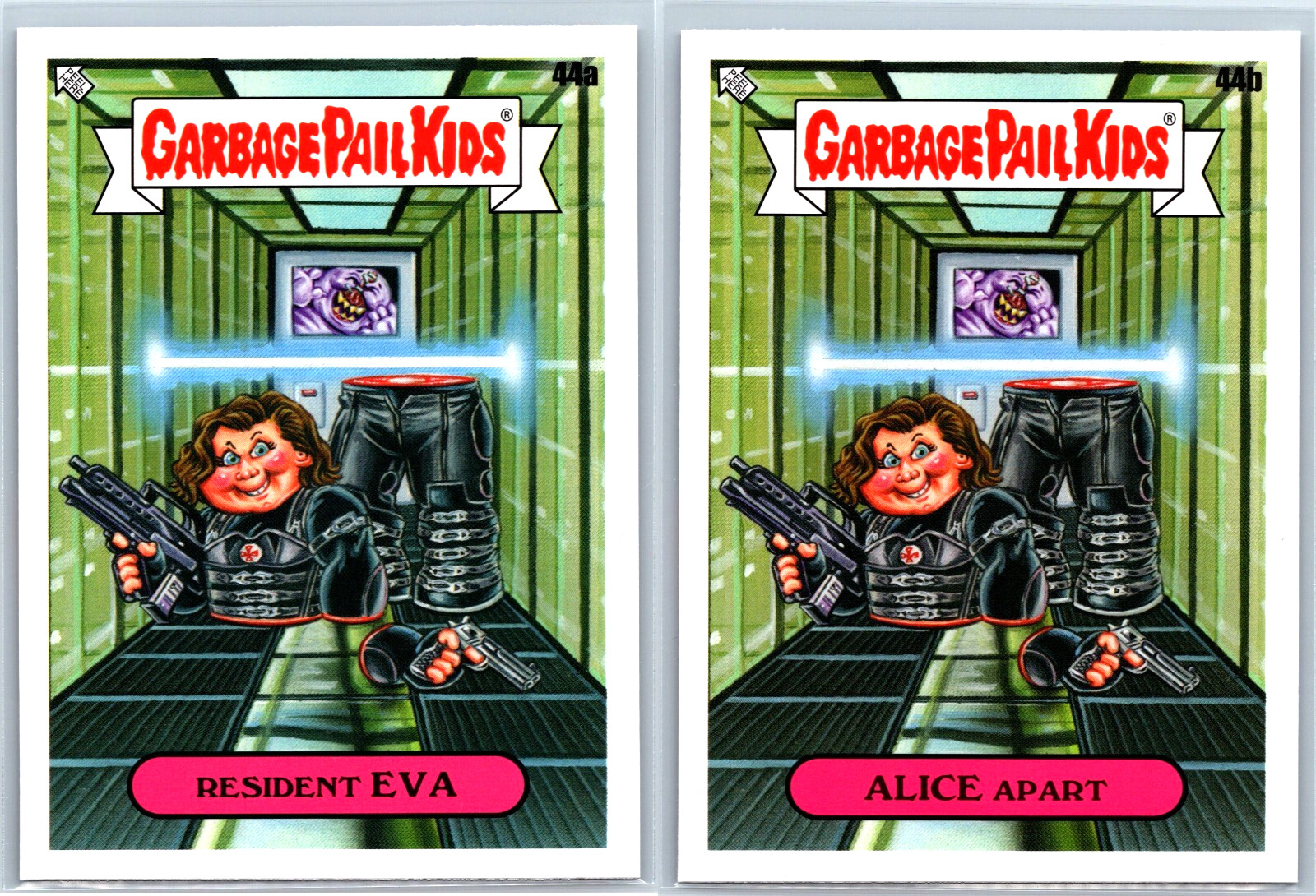 Resident Evil x Garbage Pail Kids Jovovich Spoof set 2 carte Eva & Alice
